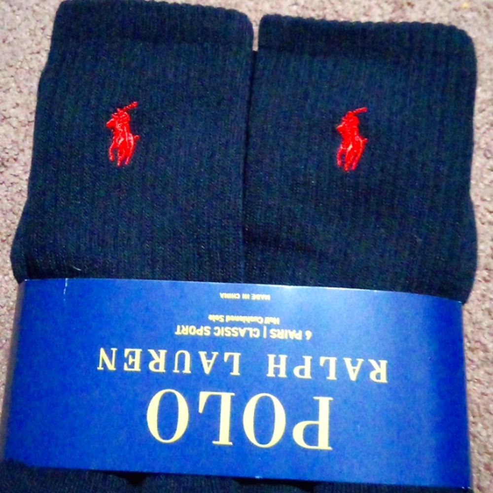 Polo Ralph Lauren Men's 6 Pairs Classic Sport Crew Socks, Navy blue, Size 10-13